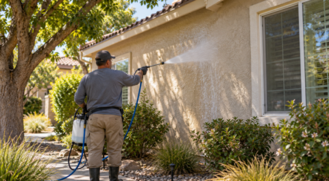 Power washing vs soft washing stucco house
